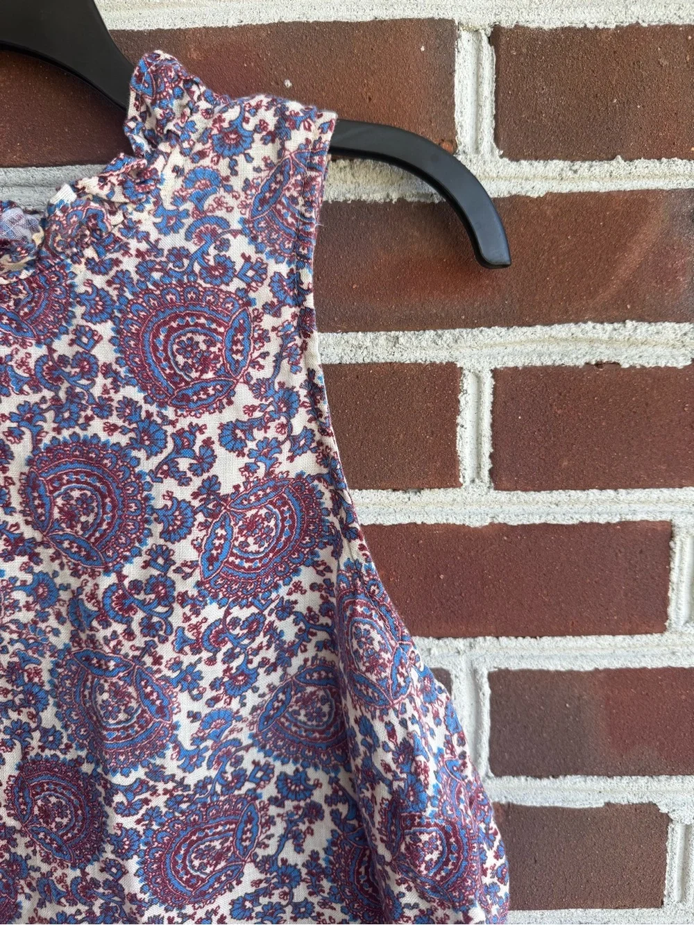 J.Crew 100% Linen Paisley Ruffle High Neck Sleeveless Blouse, Size L